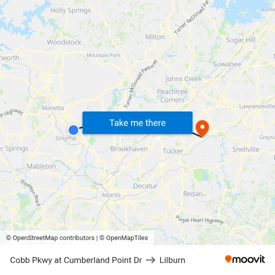 Cobb Pkwy at Cumberland Point Dr to Lilburn map