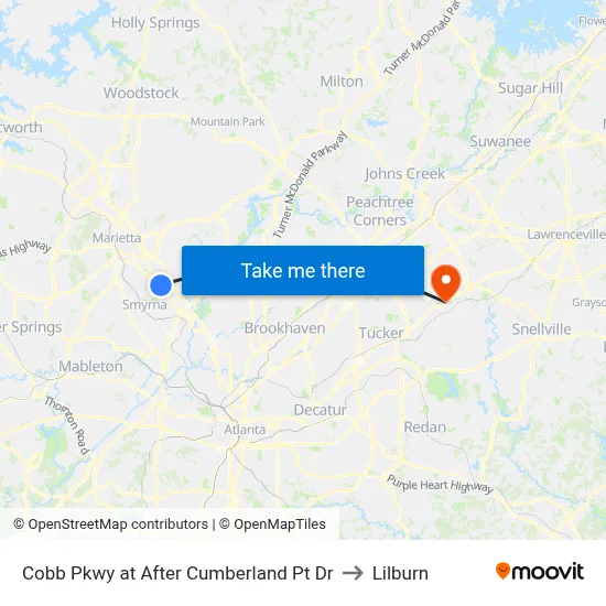 Cobb Pkwy at After Cumberland Pt Dr to Lilburn map