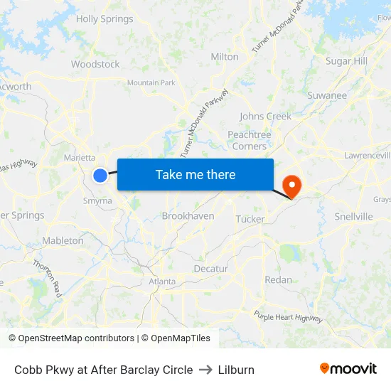 Cobb Pkwy at After Barclay Circle to Lilburn map