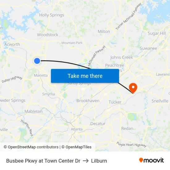 Busbee Pkwy at Town Center Dr to Lilburn map