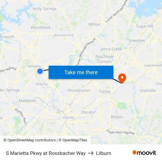 S Marietta Pkwy at Rossbacher Way to Lilburn map
