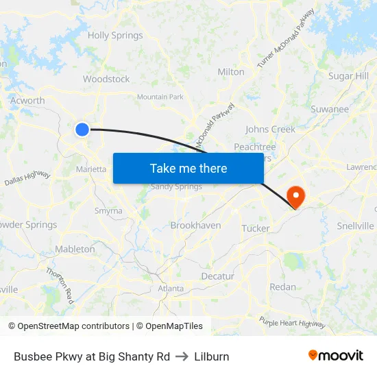 Busbee Pkwy at Big Shanty Rd to Lilburn map