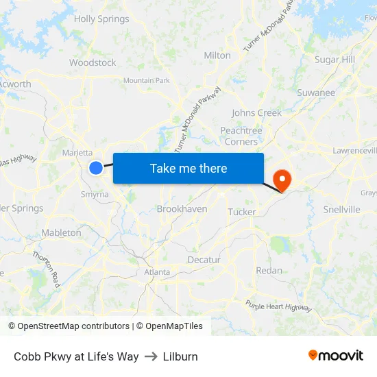 Cobb Pkwy at Life's Way to Lilburn map