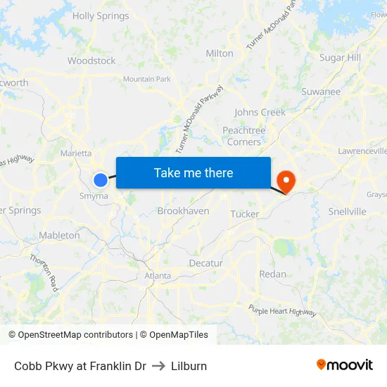 Cobb Pkwy at Franklin Dr to Lilburn map