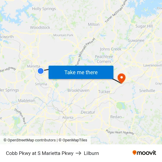 Cobb Pkwy at S Marietta Pkwy to Lilburn map