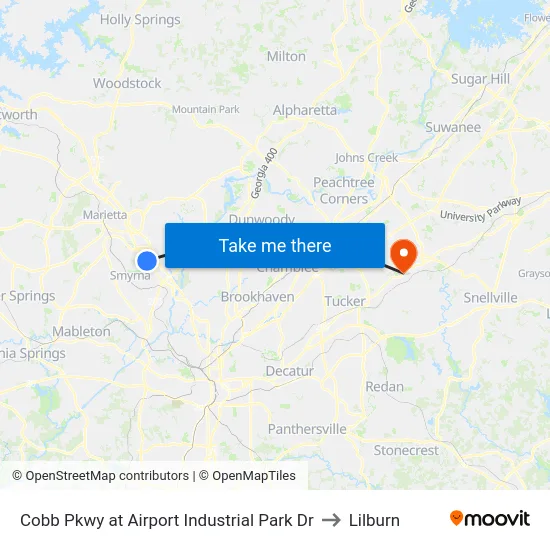 Cobb Pkwy at Airport Industrial Park Dr to Lilburn map
