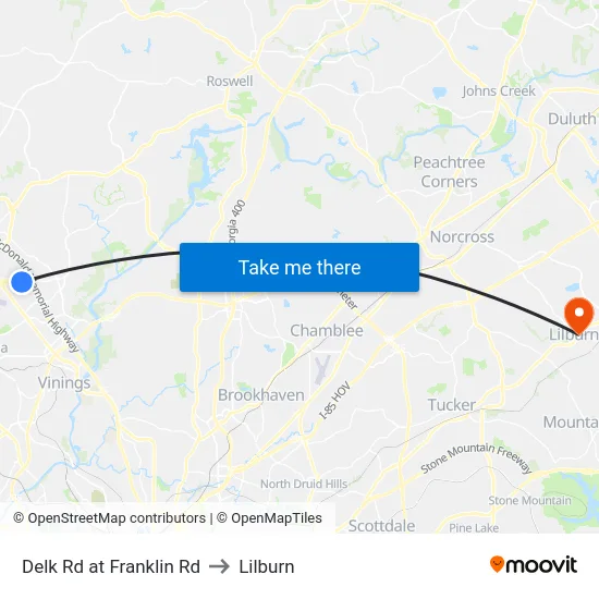 Delk Rd at Franklin Rd to Lilburn map