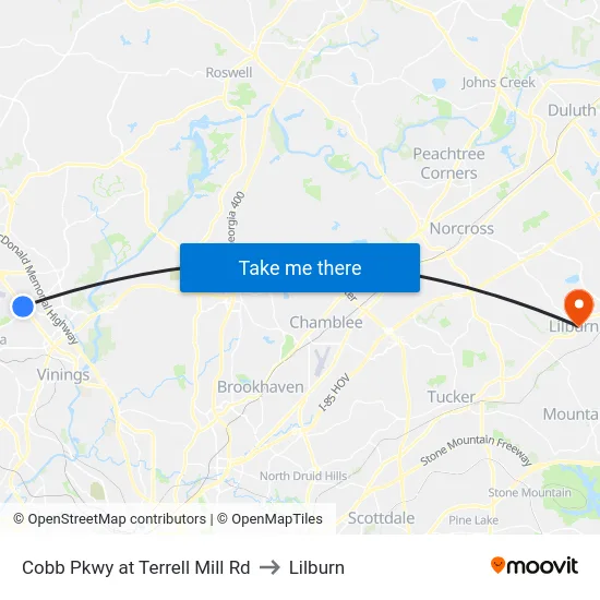 Cobb Pkwy at Terrell Mill Rd to Lilburn map