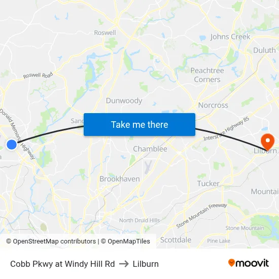 Cobb Pkwy at Windy Hill Rd to Lilburn map