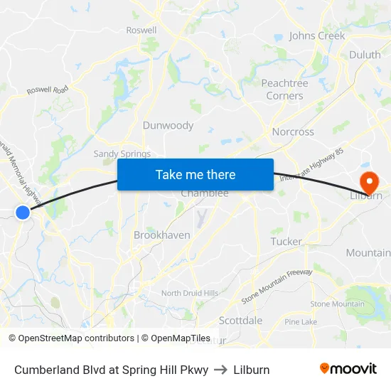 Cumberland Blvd at Spring Hill Pkwy to Lilburn map
