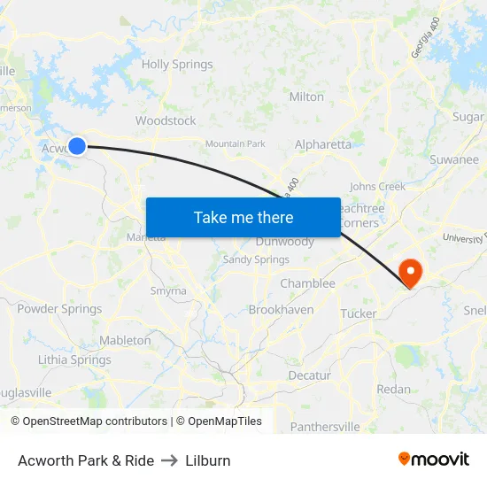 Acworth Park & Ride to Lilburn map