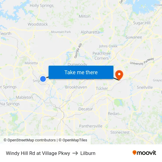 Windy Hill Rd at Village Pkwy to Lilburn map
