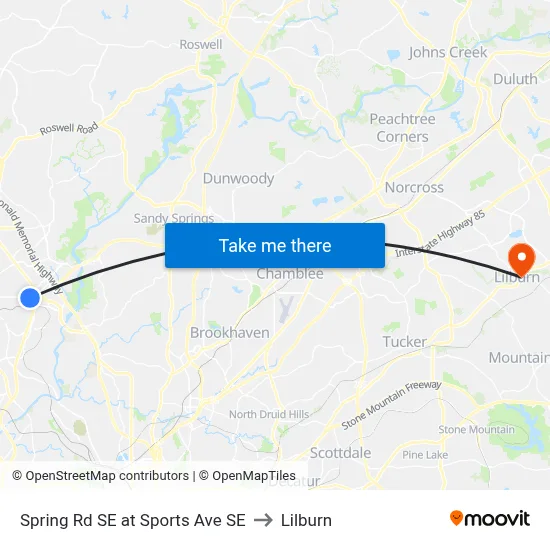 Spring Rd SE at Sports Ave SE to Lilburn map