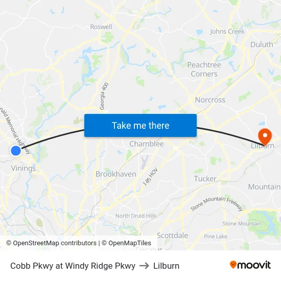 Cobb Pkwy at Windy Ridge Pkwy to Lilburn map