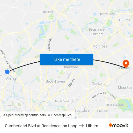 Cumberland Blvd at Residence Inn Loop to Lilburn map