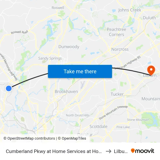 Cumberland Pkwy at Home Services at Home to Lilburn map