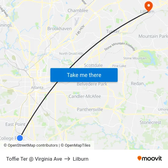 Toffie Ter @ Virginia Ave to Lilburn map