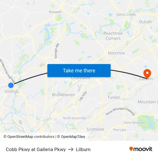 Cobb Pkwy at Galleria Pkwy to Lilburn map