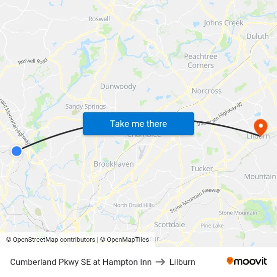 Cumberland Pkwy SE at Hampton Inn to Lilburn map