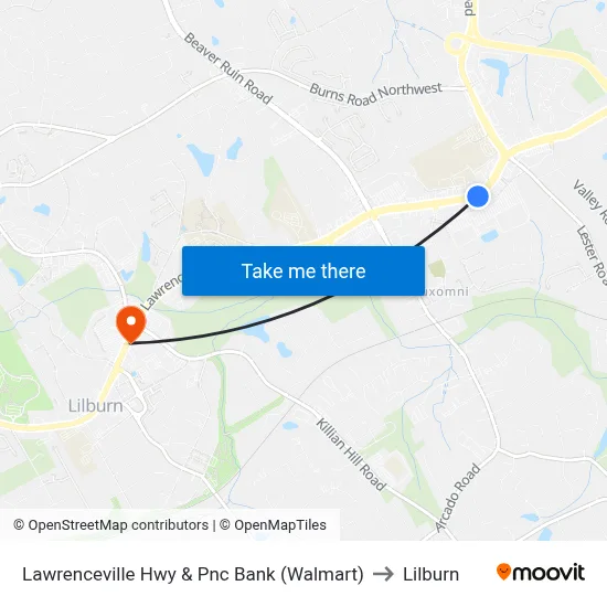 Lawrenceville Hwy & Pnc Bank (Walmart) to Lilburn map