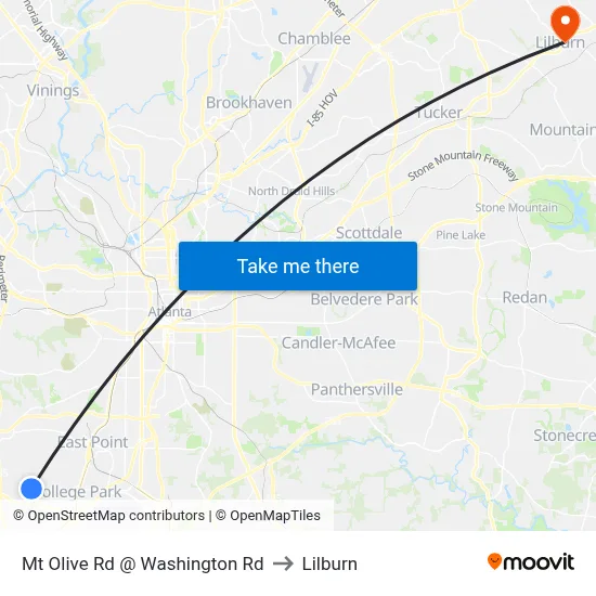 Mt Olive Rd @ Washington Rd to Lilburn map