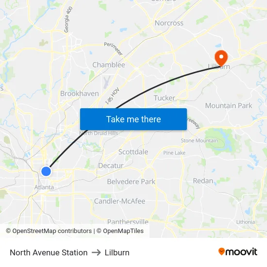 North Avenue Station to Lilburn map