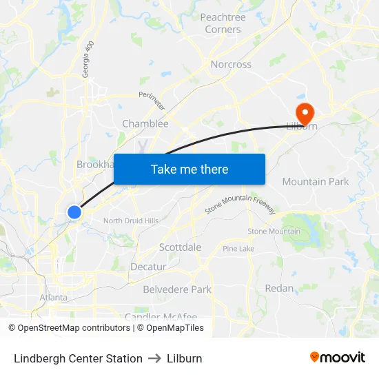 Lindbergh Center Station to Lilburn map