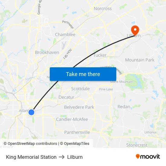 King Memorial Station to Lilburn map