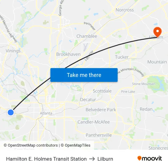 Hamilton E. Holmes Transit Station to Lilburn map