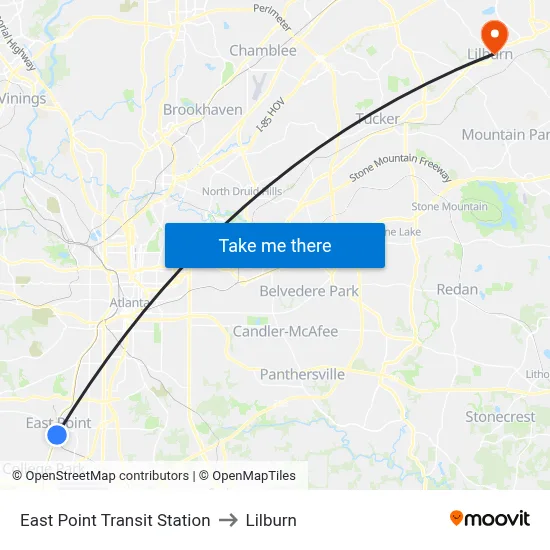 East Point Transit Station to Lilburn map