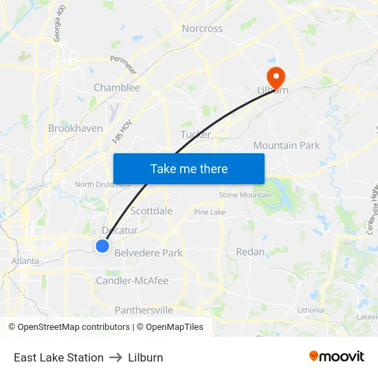 East Lake Station to Lilburn map