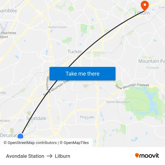 Avondale Station to Lilburn map