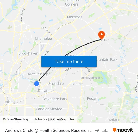 Andrews Circle @ Health Sciences Research Bldg (Southbound) to Lilburn map
