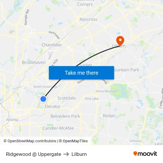 Ridgewood @ Uppergate to Lilburn map