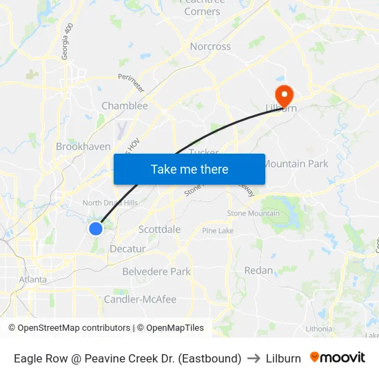 Eagle Row @ Peavine Creek Dr. (Eastbound) to Lilburn map