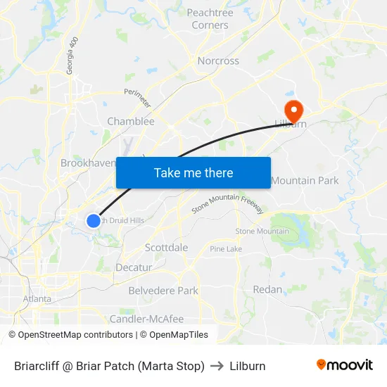 Briarcliff @ Briar Patch (Marta Stop) to Lilburn map