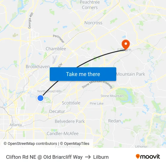 Clifton Rd NE @ Old Briarcliff Way to Lilburn map