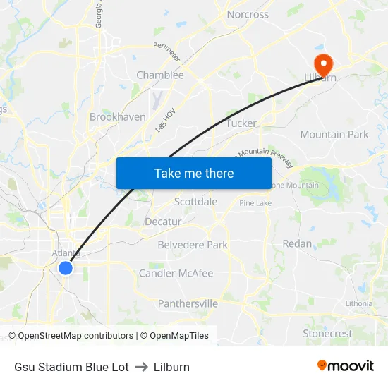 Gsu Stadium Blue Lot to Lilburn map