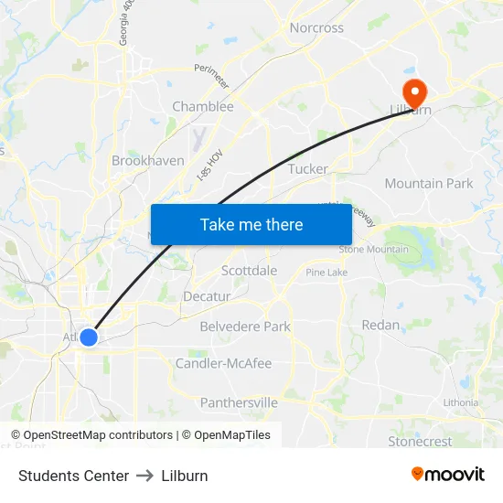 Students Center to Lilburn map