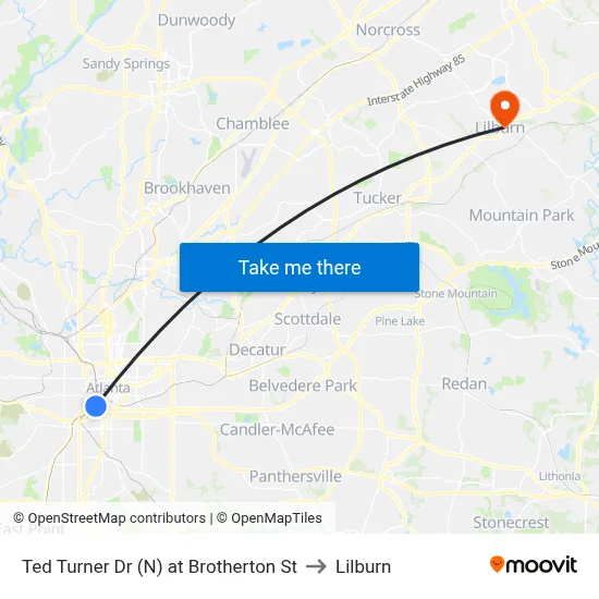 Ted Turner Dr (N) at Brotherton St to Lilburn map