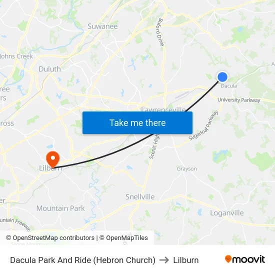 Dacula Park And Ride (Hebron Church) to Lilburn map