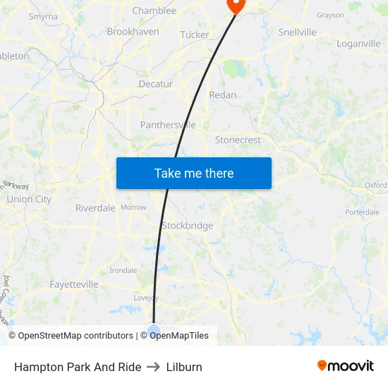 Hampton Park And Ride to Lilburn map