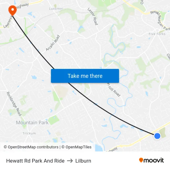 Hewatt Rd Park And Ride to Lilburn map