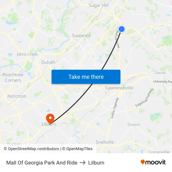 Mall Of Georgia Park And Ride to Lilburn map