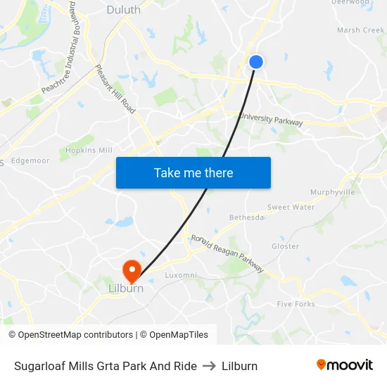 Sugarloaf Mills Grta Park And Ride to Lilburn map