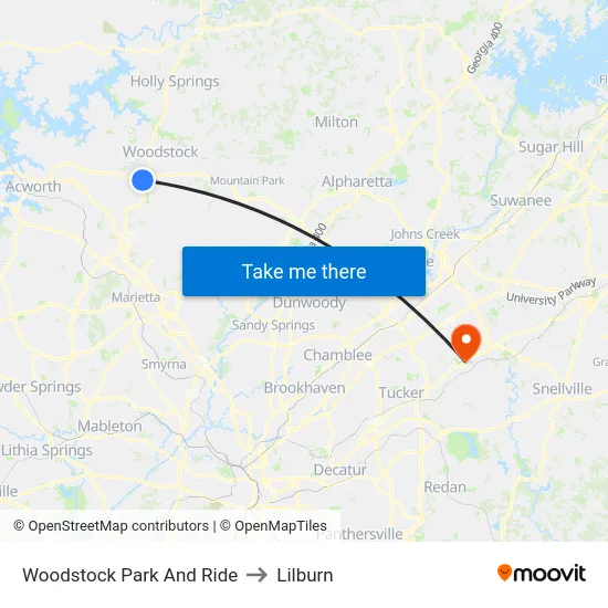 Woodstock Park And Ride to Lilburn map