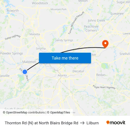 Thornton Rd (N) at North Blairs Bridge Rd to Lilburn map