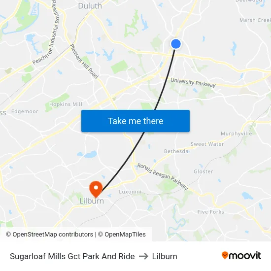 Sugarloaf Mills Gct Park And Ride to Lilburn map