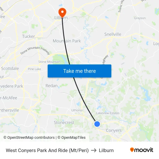 West Conyers Park And Ride (Mt/Peri) to Lilburn map