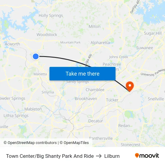 Town Center/Big Shanty Park And Ride to Lilburn map